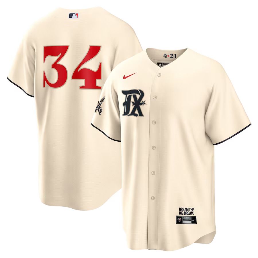 Men Texas Rangers #34 Nolan Ryan Nike Cream 2023 City Connect Replica Player MLB Jersey